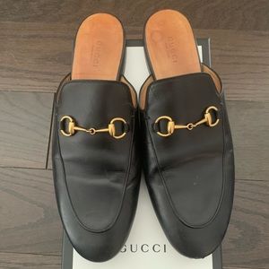 GUCCI PRINCETOWN BLACK LEATHER SLIPPERS SIZE 40.5